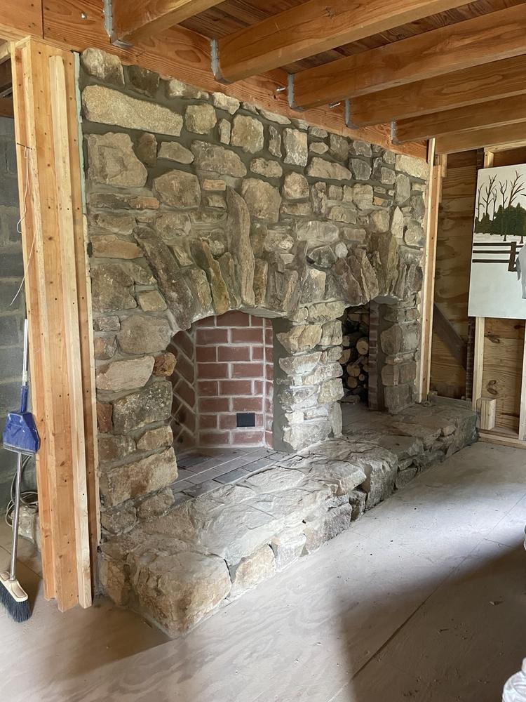 Rustic stone fireplace